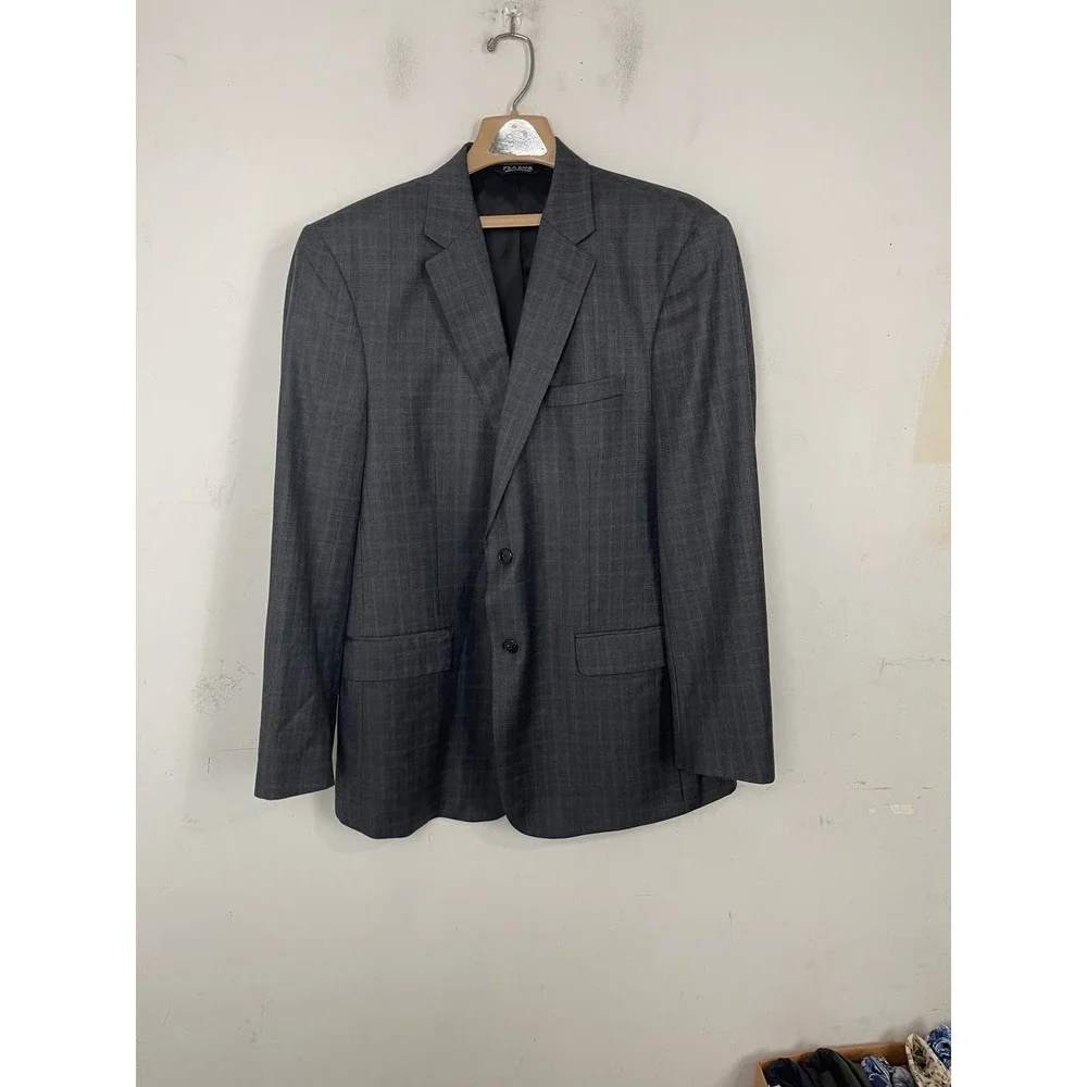 Jos. A. Bank Travelers Collection Mens Windowpane Plaid 100% Wool Suit 44L 37x31