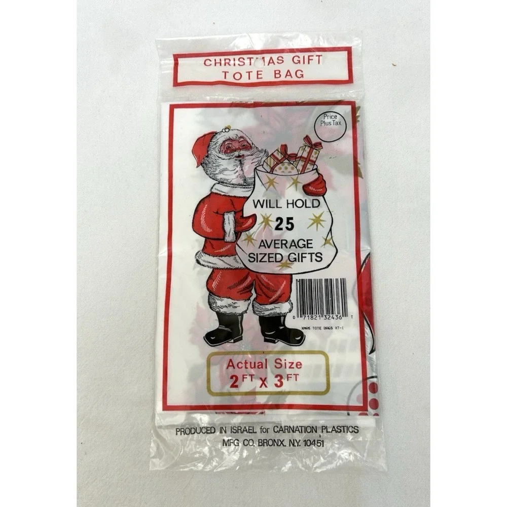 Vtg Santa Claus Gift Tote Bag Plastic Toy Sack 2' x 3' Christmas Holiday Season