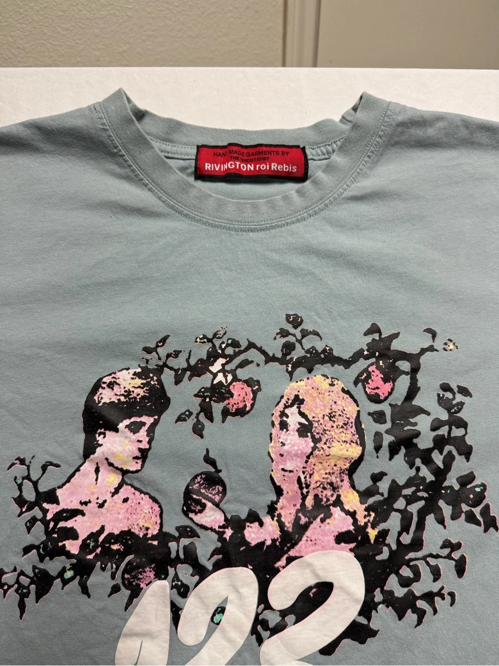 RRR-123 Light Blue Adam and Eve in Garden Graphic Short‎ Sleeve T-shirt Size M