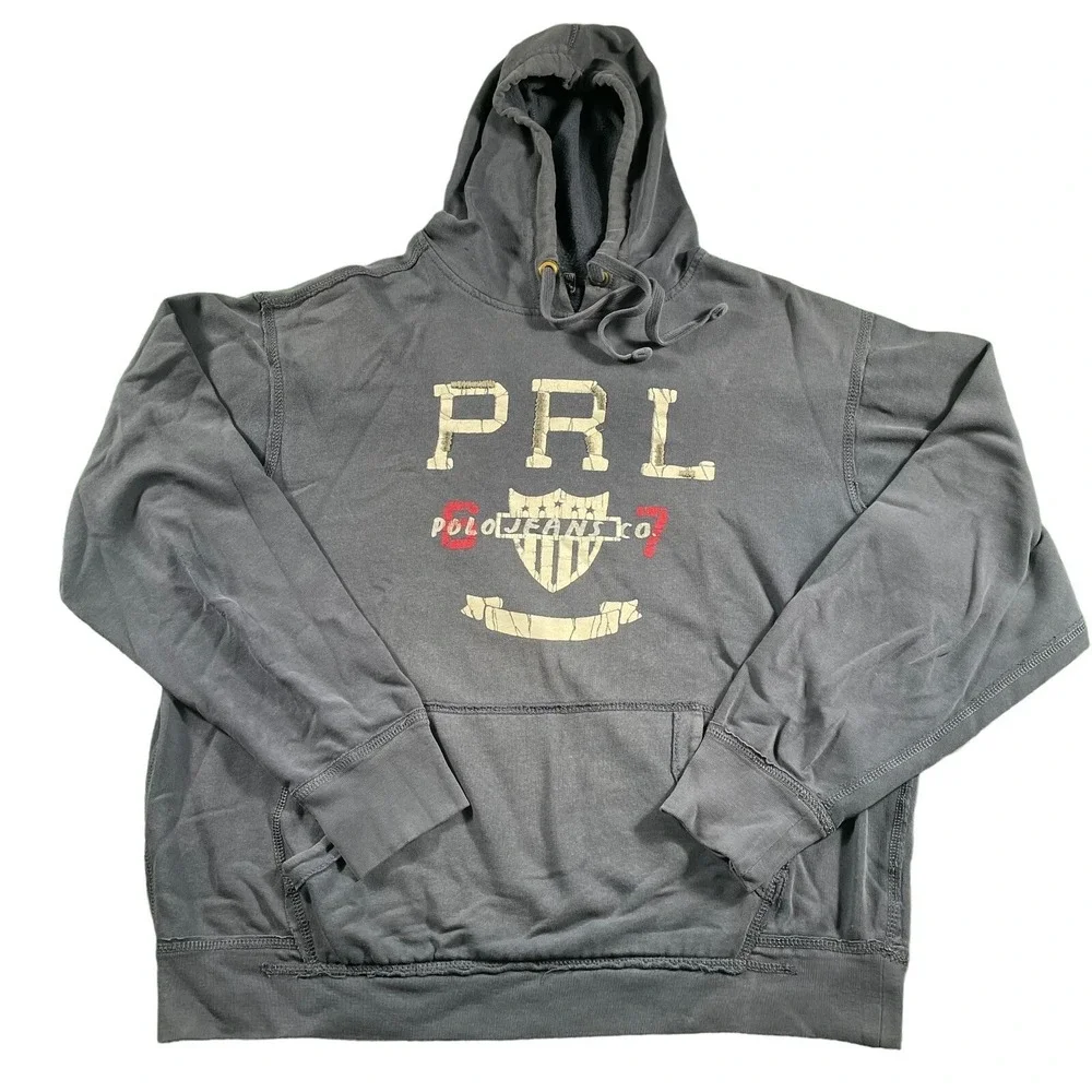 VTG 90s Polo Ralph Lauren PRL Jeans 1967 Navy Blue Pullover Hoodie Mens Sz L GUC
