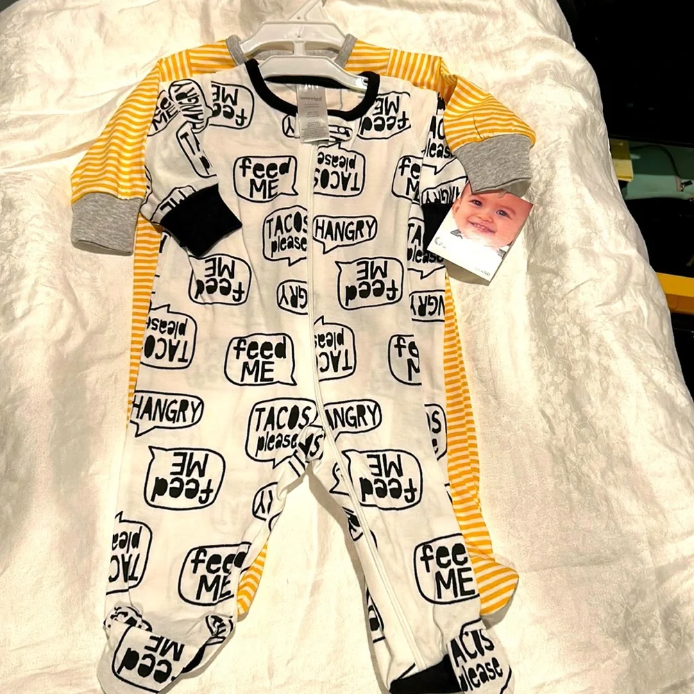 Brand new Carter’s Onesie’s ‘Feed Me’ ‘ Tacos‎ Please’ and Striped patterns