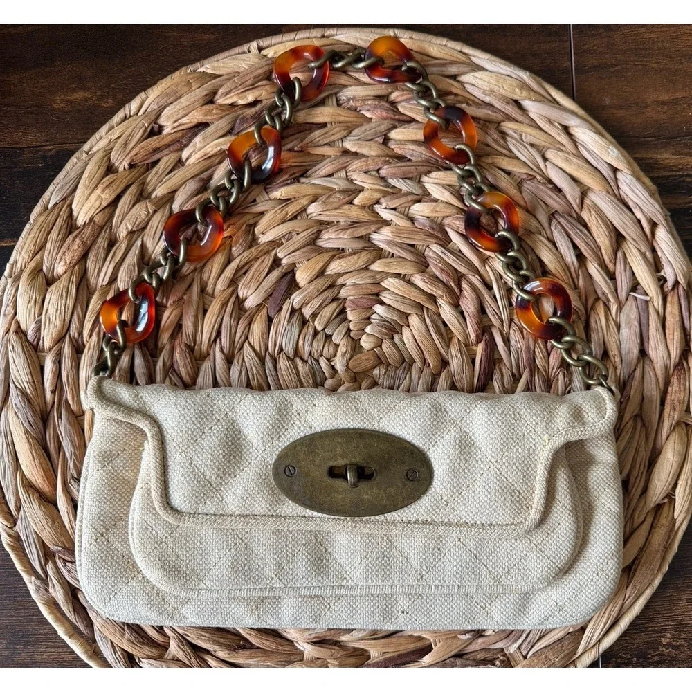 Steve Madden Y2K Quilted Shoulder Bag Tortoise Chain Strap Tan