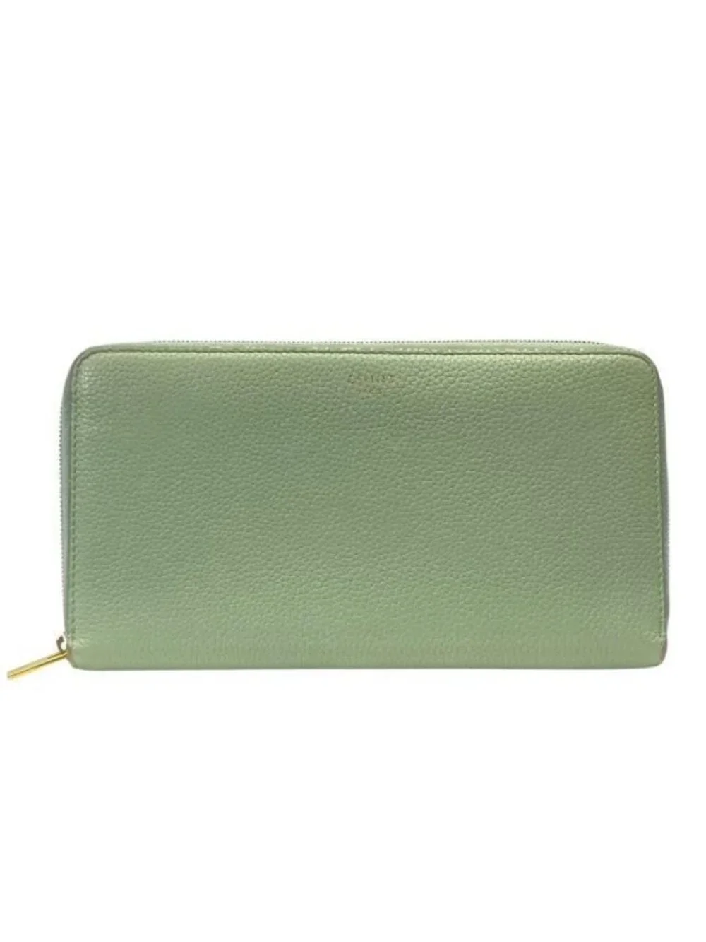 Celine Wallet Long Round Zipper Logo Leather Green