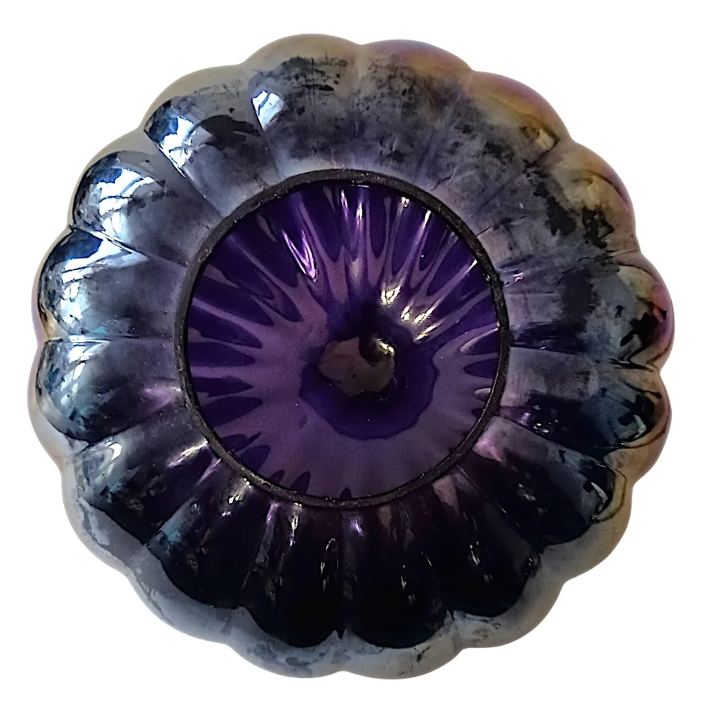Glass Iridescent Halloween Pumpkin Carnival Hand Blown Stem Purple Black Harvest