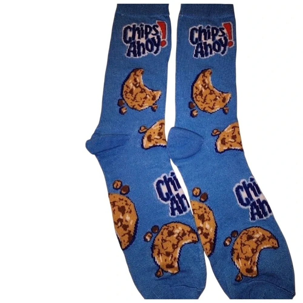Lot of 2 Chips Ahoy! Men's Shoe Size 6-12‎ Crew Socks Blue Fun Snack Cookie