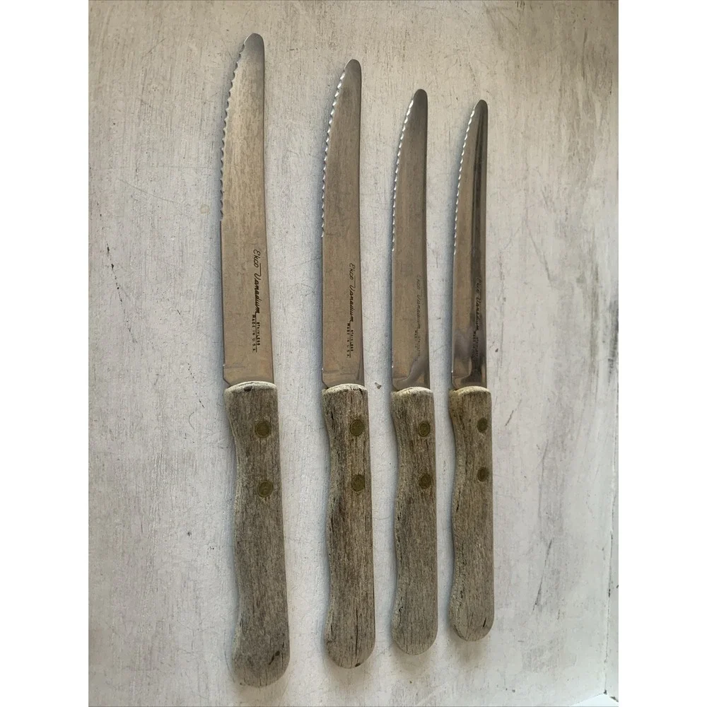 Vintage Ekco Vanadium Steak Knives Set of 4 Serrated Stainless Steel Made in USA