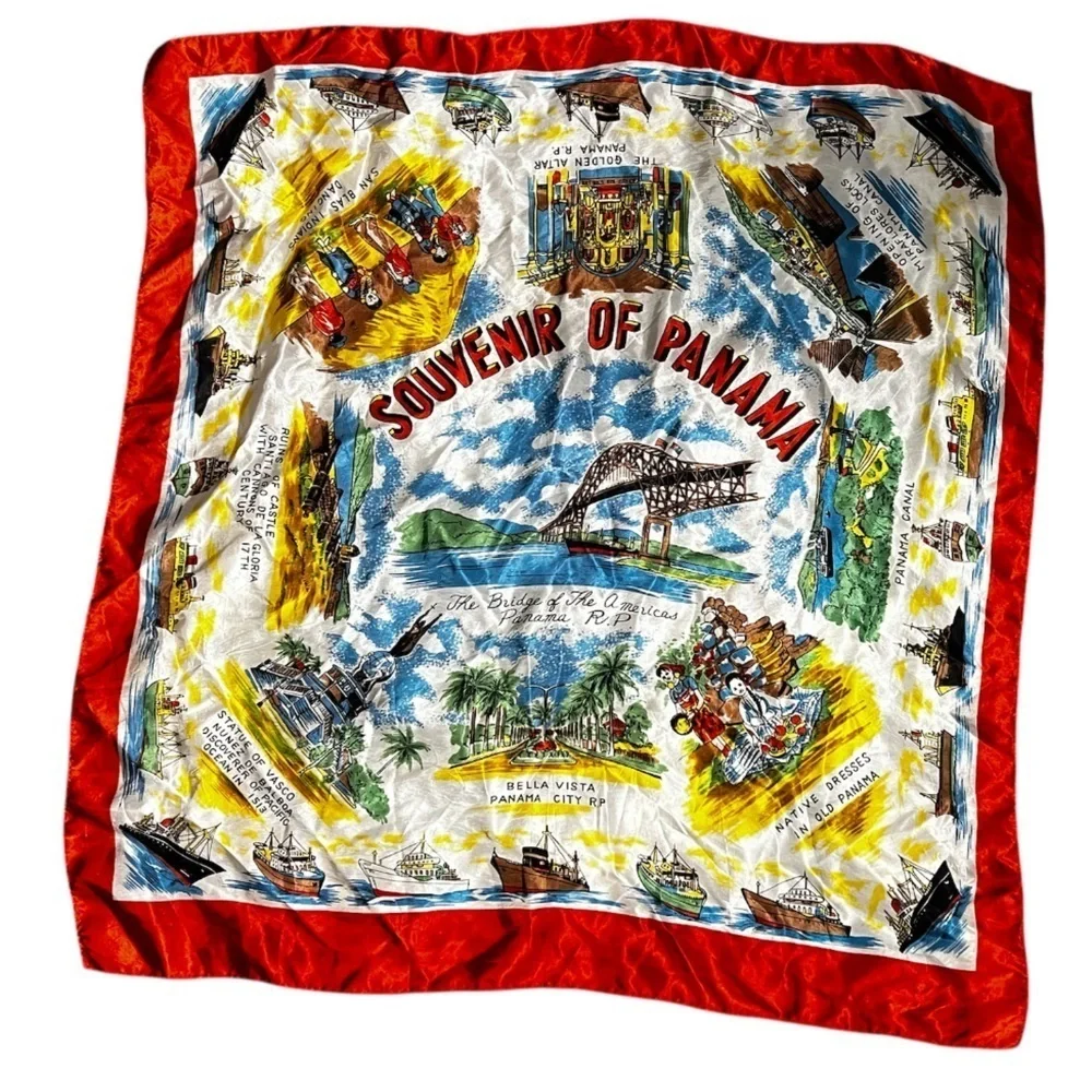 Vintage Souvenir of Panama Rayon Scarf
