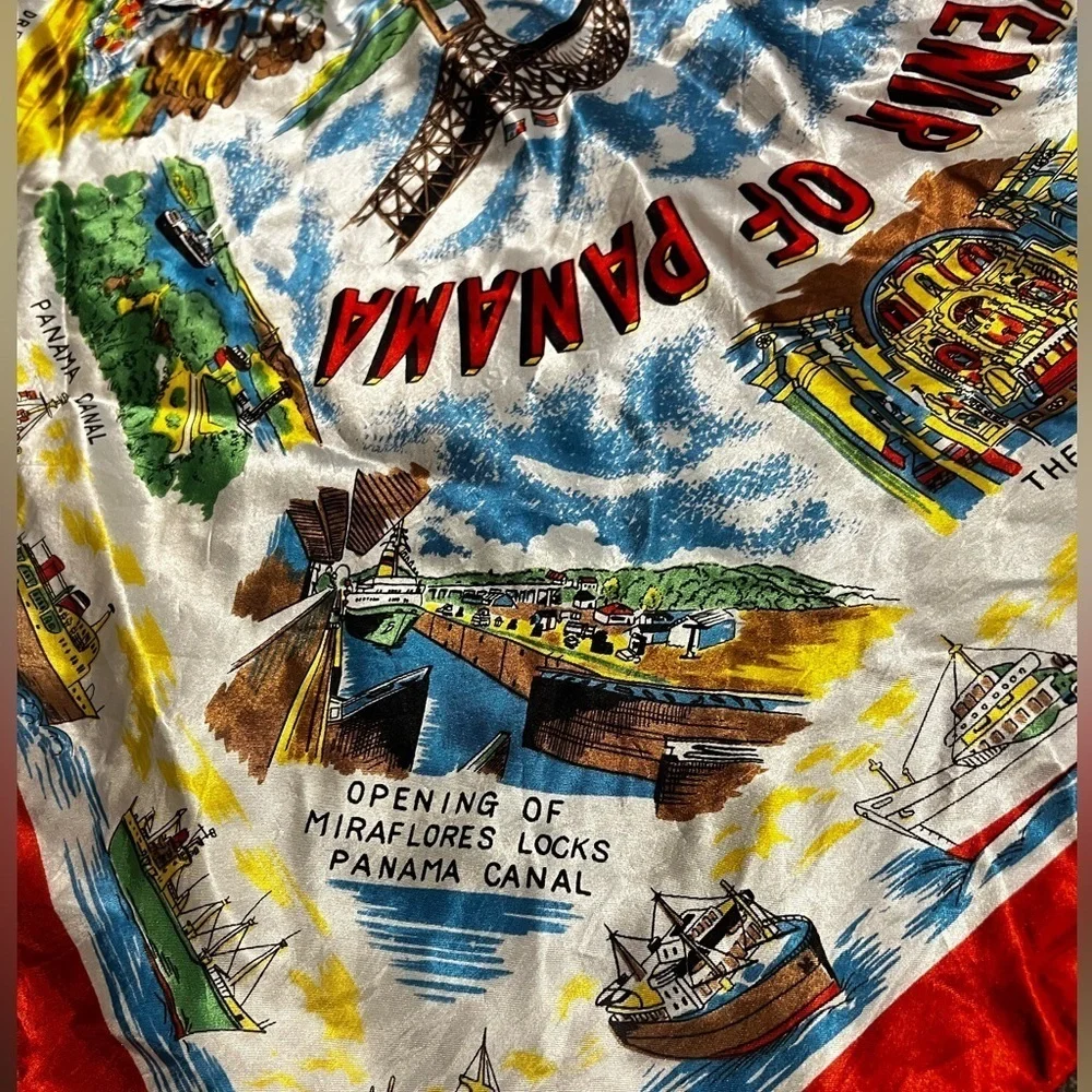 Vintage Souvenir of Panama Rayon Scarf