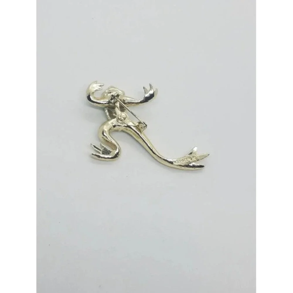 Vintage GERRY'S Stylized Jumping Leaping Frog Brooch‎ Pin Teal Enamel Gold Tone