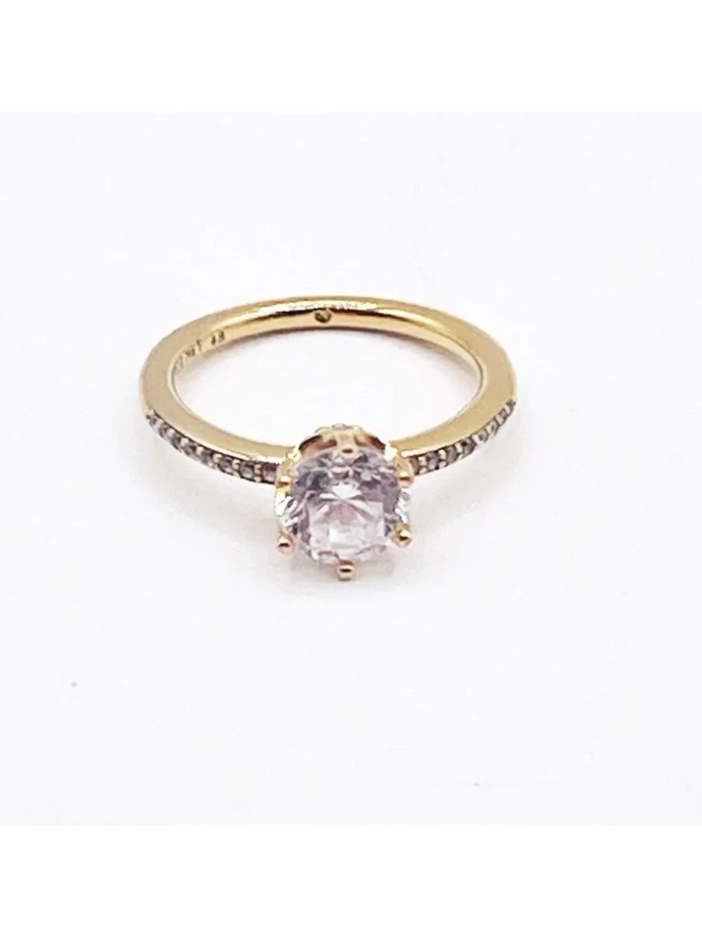 Pandora Clear Sparkling Crown Solitaire Ring Gold Plating Size 4.75