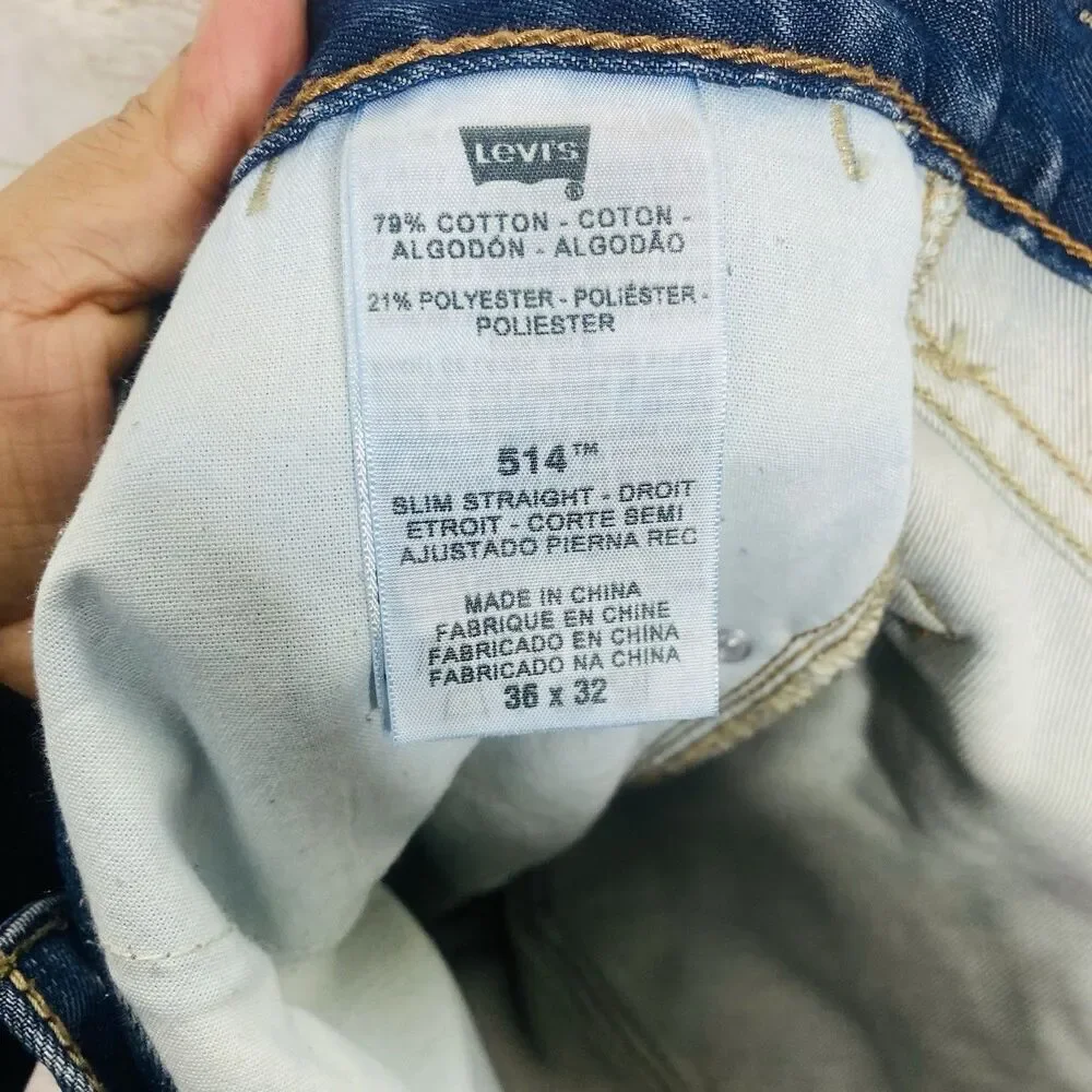 Levi's Men 514 Slim Straight Jeans Zipper Pockets Dark Wash Blue 36x32