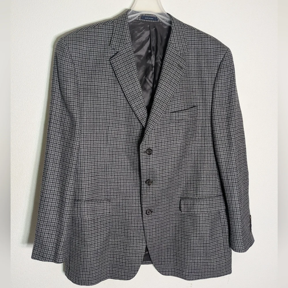 Ralph Lauren Mens Blazer Suit Jacket Wool Cashmere Houndstooth Quiet Luxury 48L‎