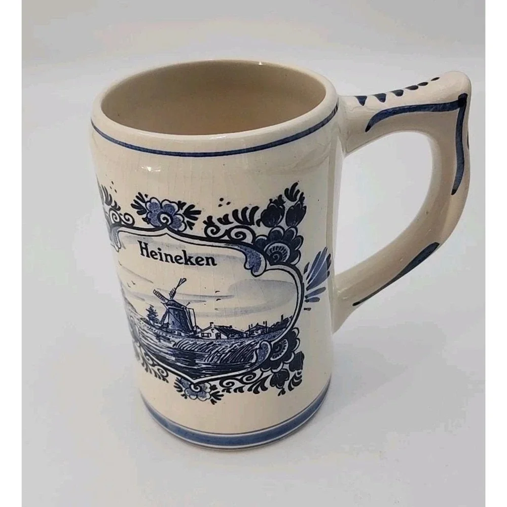 Vintage Heineken Delft Blue Holland Porcelain‎ Beer Stein Mug Windmill Dutch