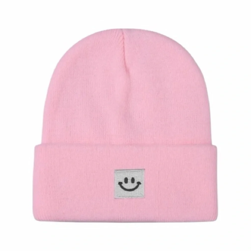 Pink Smiley Face Knit Beanie New