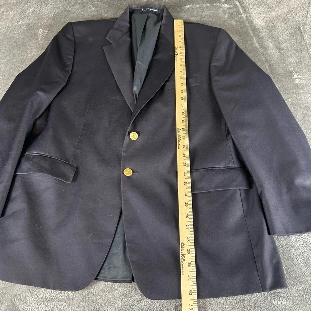 Lauren‎ Ralph Lauren Blazer Sport Coat Men 43R Navy Blue Gold Buttons 100% Wool