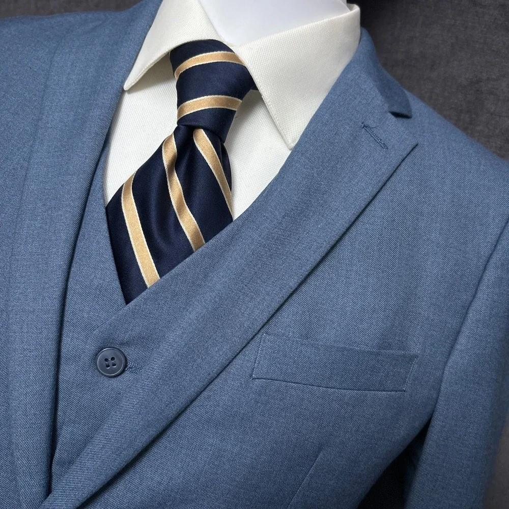 Suit Jacket Vest 46R‎ Slim Fit Blue 2pc Classic Casual Preppy Business Dapper