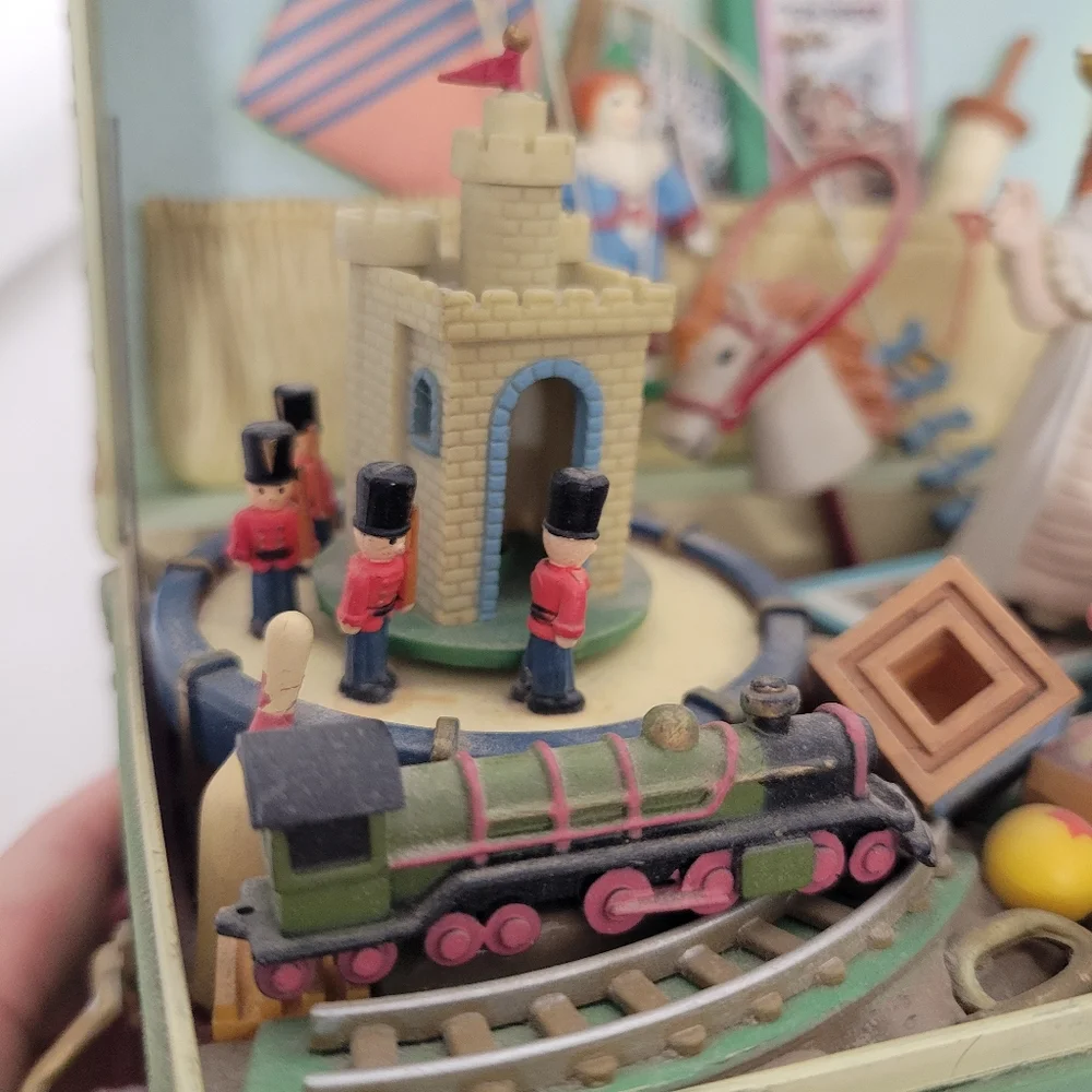Enesco Green Toy Chest with Colorful Vintage Playset Figurines