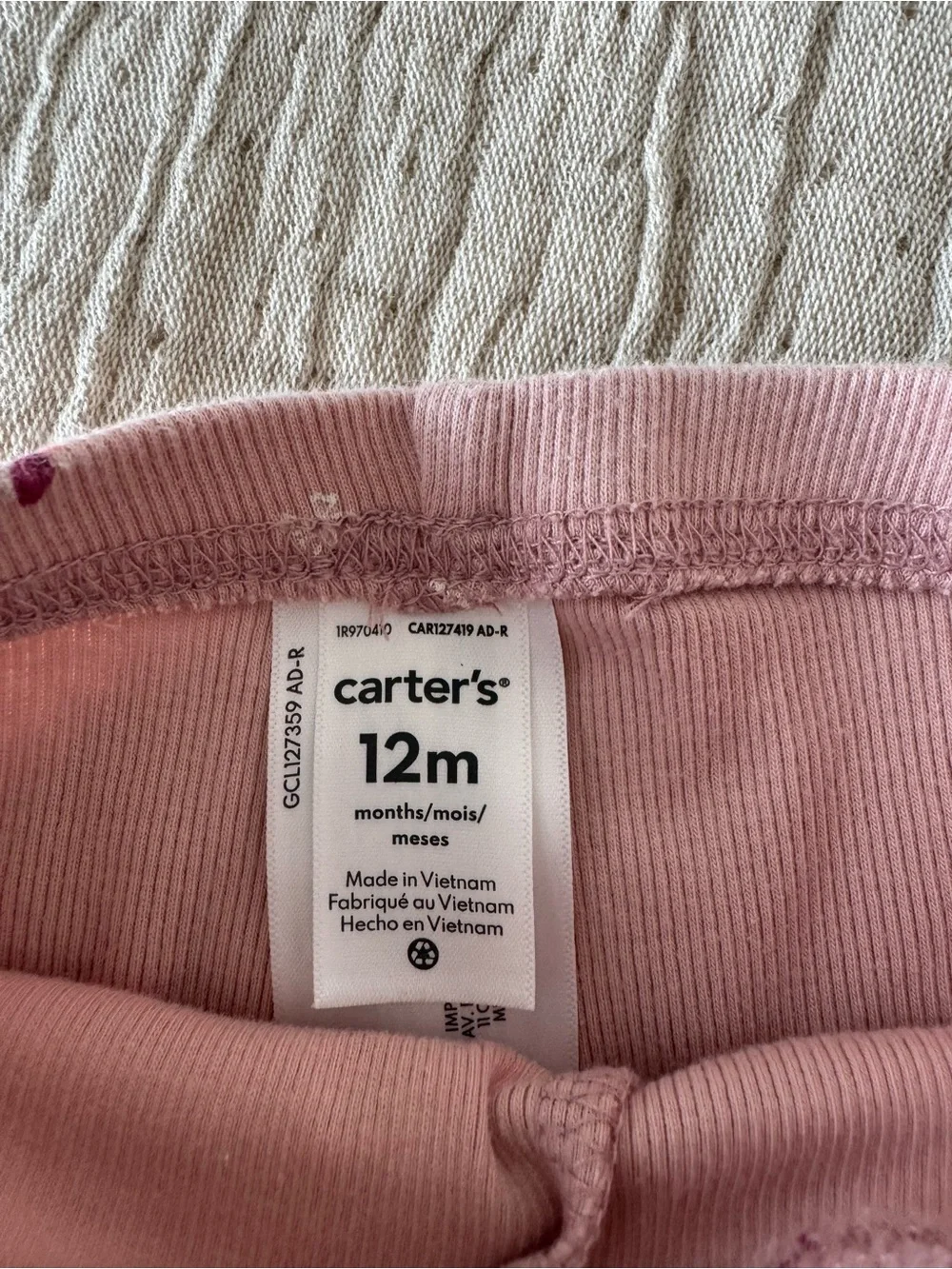 Carter's Light Pink Ribbed Leggings with Dark Pink Cherry & White Floral Print