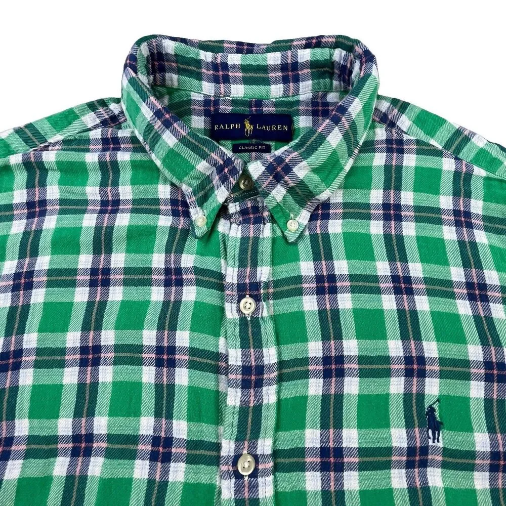 Polo Ralph Lauren Flannel Shirt Mens 2XL Green Plaid Classic Fit Preppy