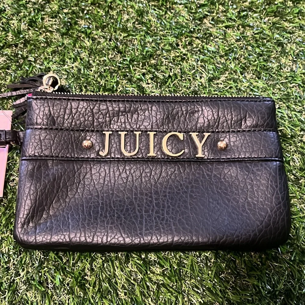 NEW Juicy Couture Double Zipper Black Wristlet Wallet W/ Tassels NWT