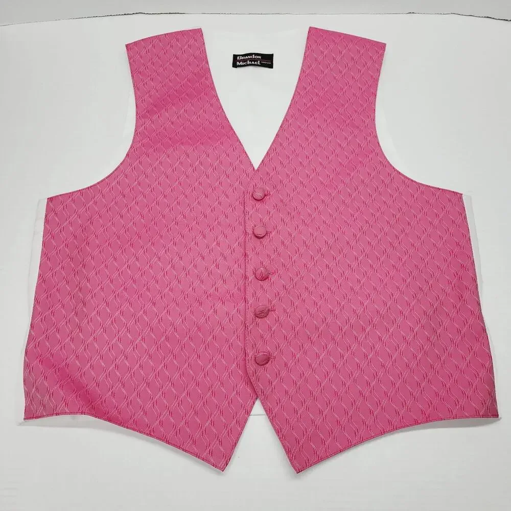 Mens Hot Pink Wavy Pattern Tuxedo Vest Formal Wedding Prom Brandon Michael Sz M