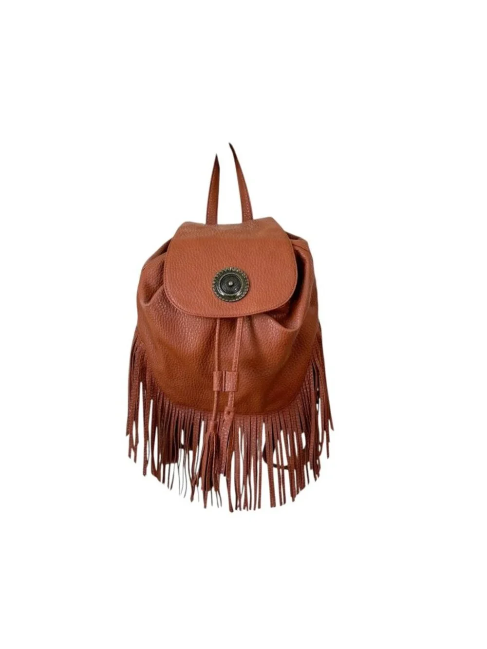 Primark Boho Fringe Mini Backpack Cognac Brown Festival Western Bag