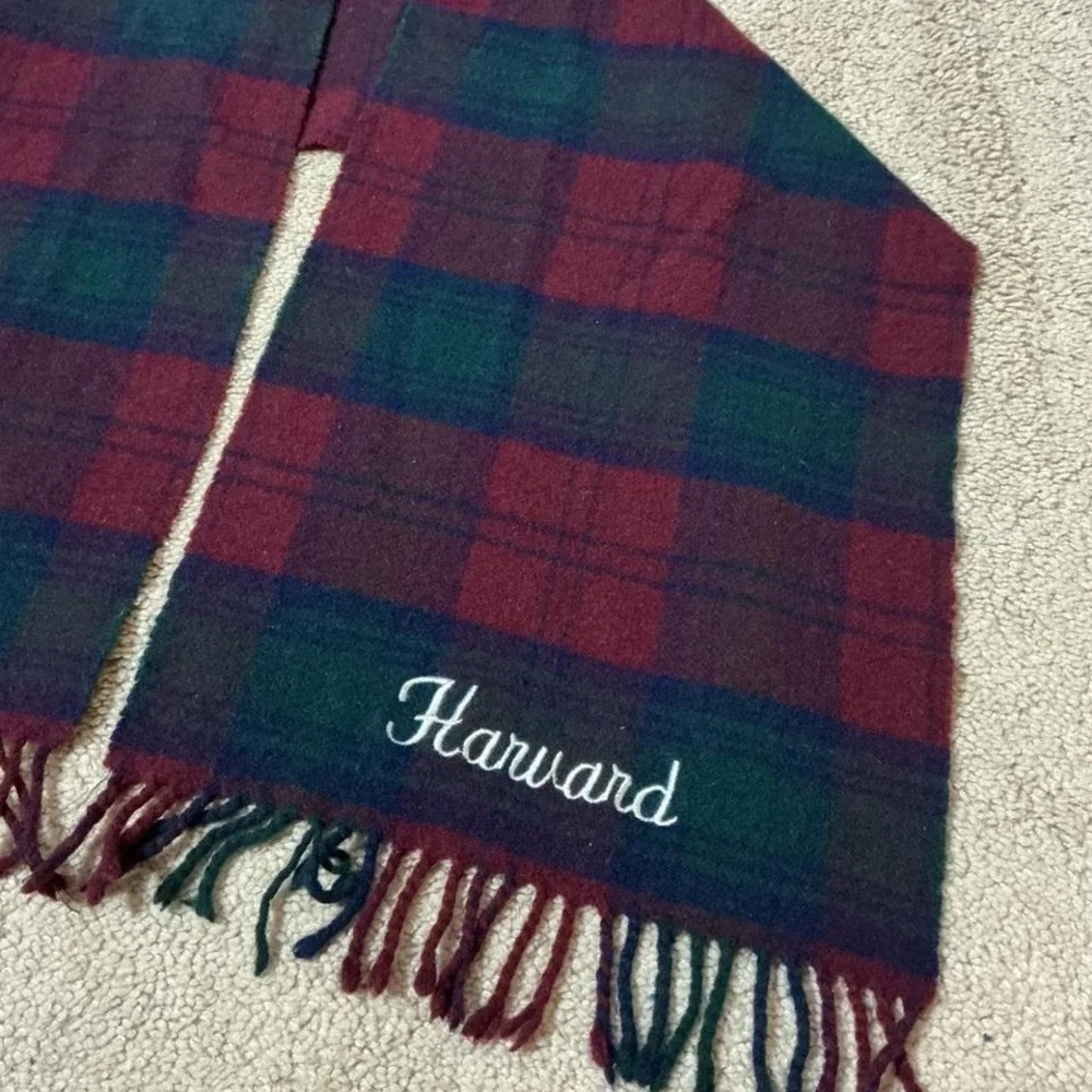 Harvard‎ Tartan Plaid Lambswool Scarf Embroidered Initials Made in Scotland