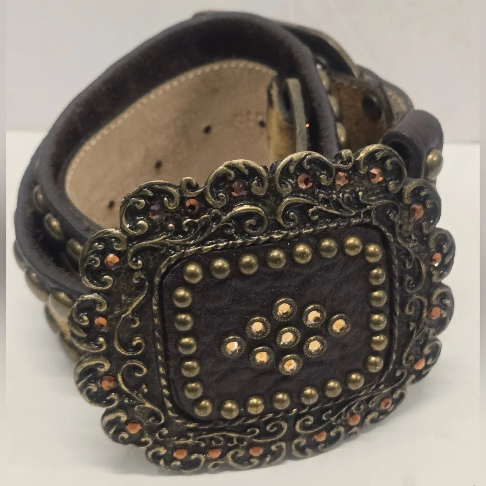 LR leather western cowboy boho Beaded Studded Belt SIZE‎ M