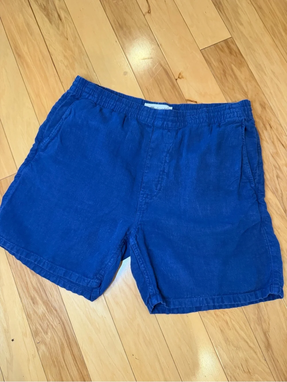 Madewell Men's Blue Elastic-Waist Casual Linen Draw-String Shorts