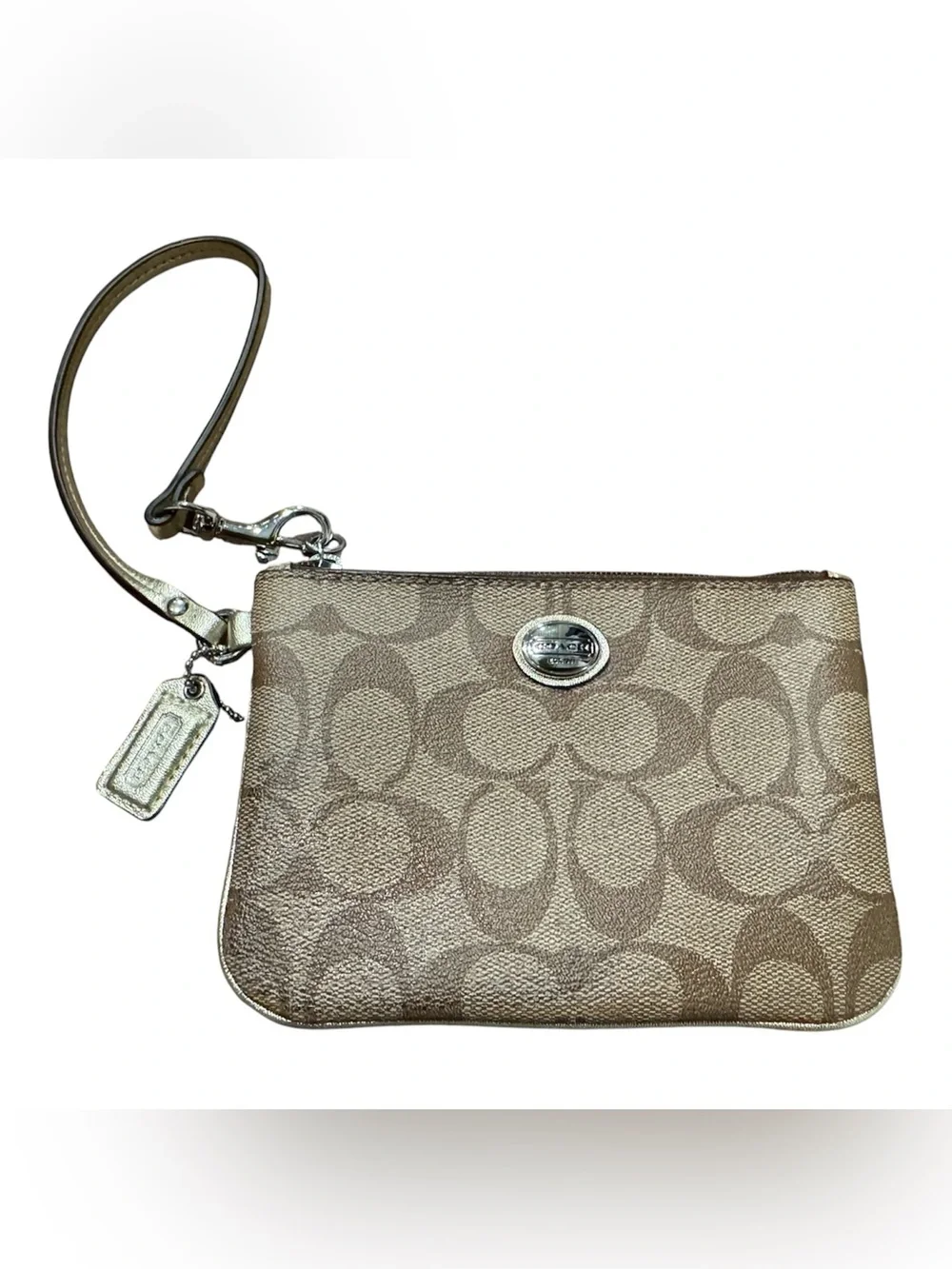 Coach Peyton Signature Small Wristlet Brown Gold Monogram