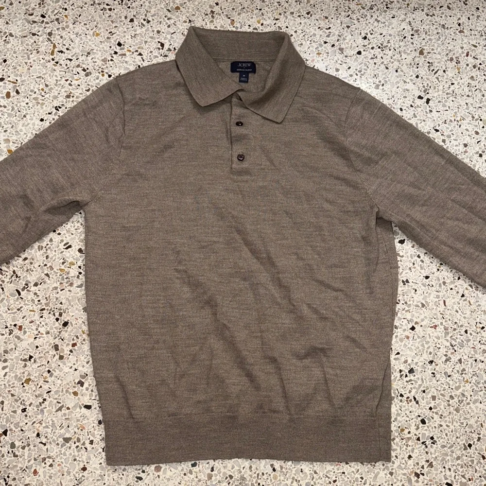 J Crew taupe merino wool blend collared long sleeve polo medium m