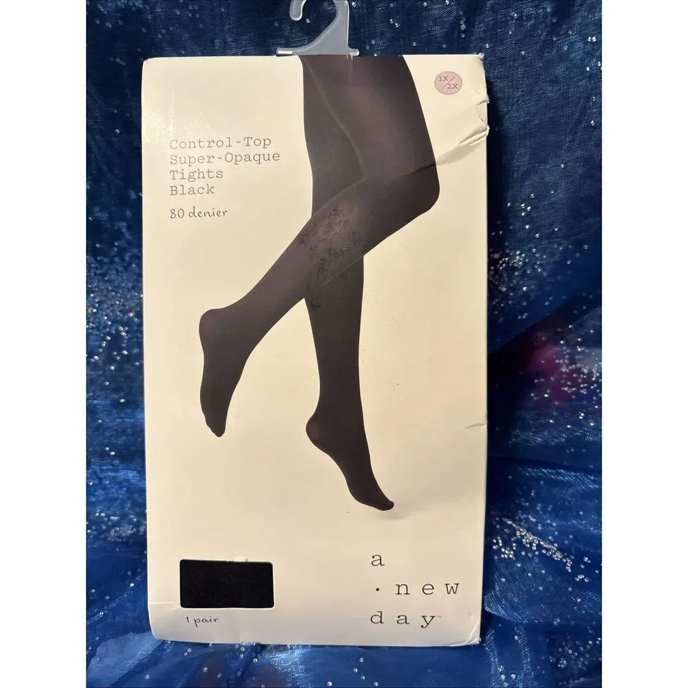 1 Pack A New Day Control Top Opaque Tights BLACK 80‎ Denier 1X/2X