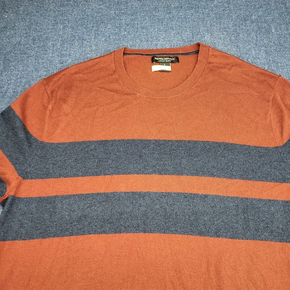 Banana Republic Mens Luxury Blend Silk Cotton Cashmere Striped Sweater Rust L