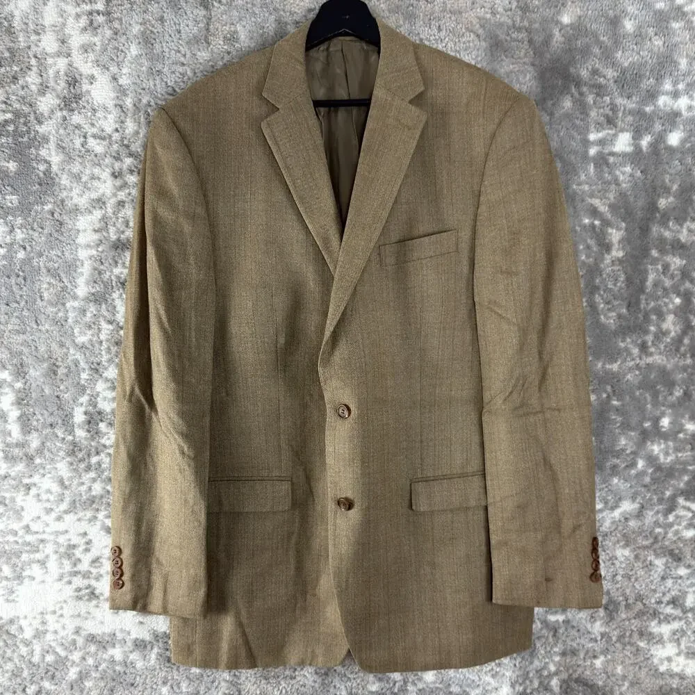 Lauren Ralph Lauren Size 44L Wool Silk Blend Career Blazer Jacket‎ Beige Notched