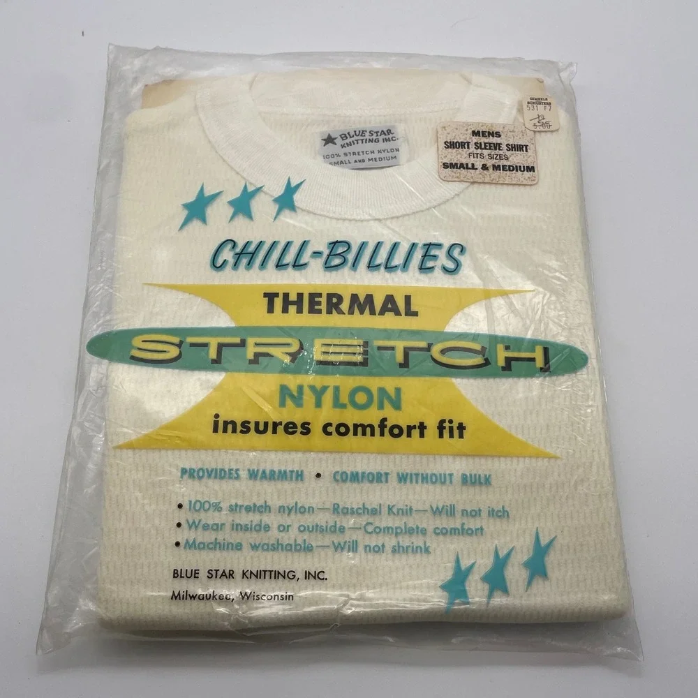NOS Blue Star Knitting Mens 100% Stretch Nylon‎ Thermal Long Johns Underwear