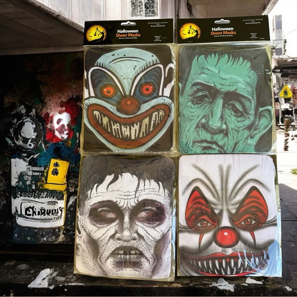 NEW Creepy Halloween‎ Sheer Masks Set of 4 | Spooky Mixed Styles Surprise Pack