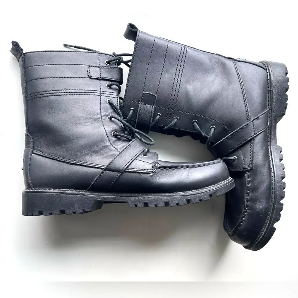 Polo Ralph Lauren Mens Ranger Boot combat bikercore leather black Radbourne 7.