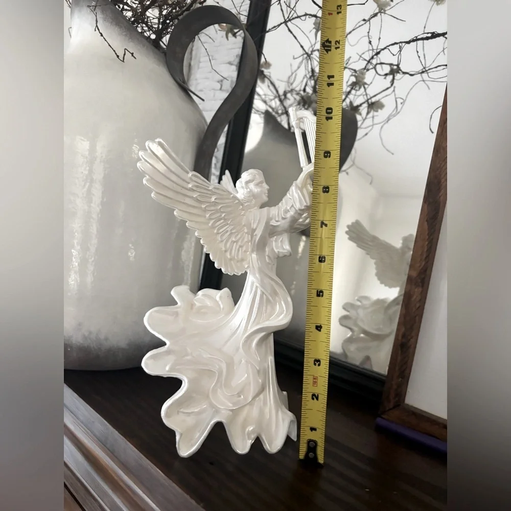 Vintage Angel Christmas Tree Topper. Sculpted | Holiday | 9” White | Resin | EUC