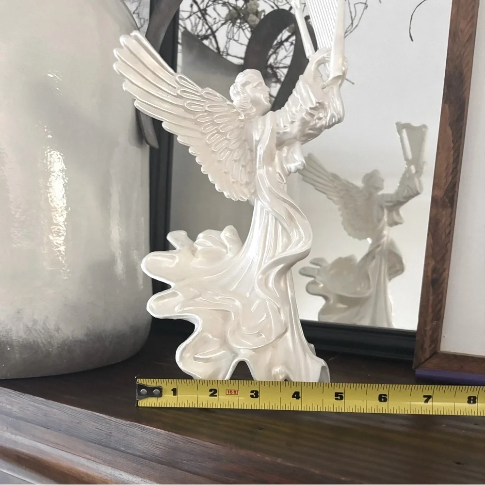 Vintage Angel Christmas Tree Topper. Sculpted | Holiday | 9” White | Resin | EUC