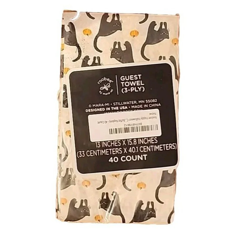 Halloween Black Cat Pumpkin Paper Dinner Napkins Hand Bath Buffet Towels 40 Pk