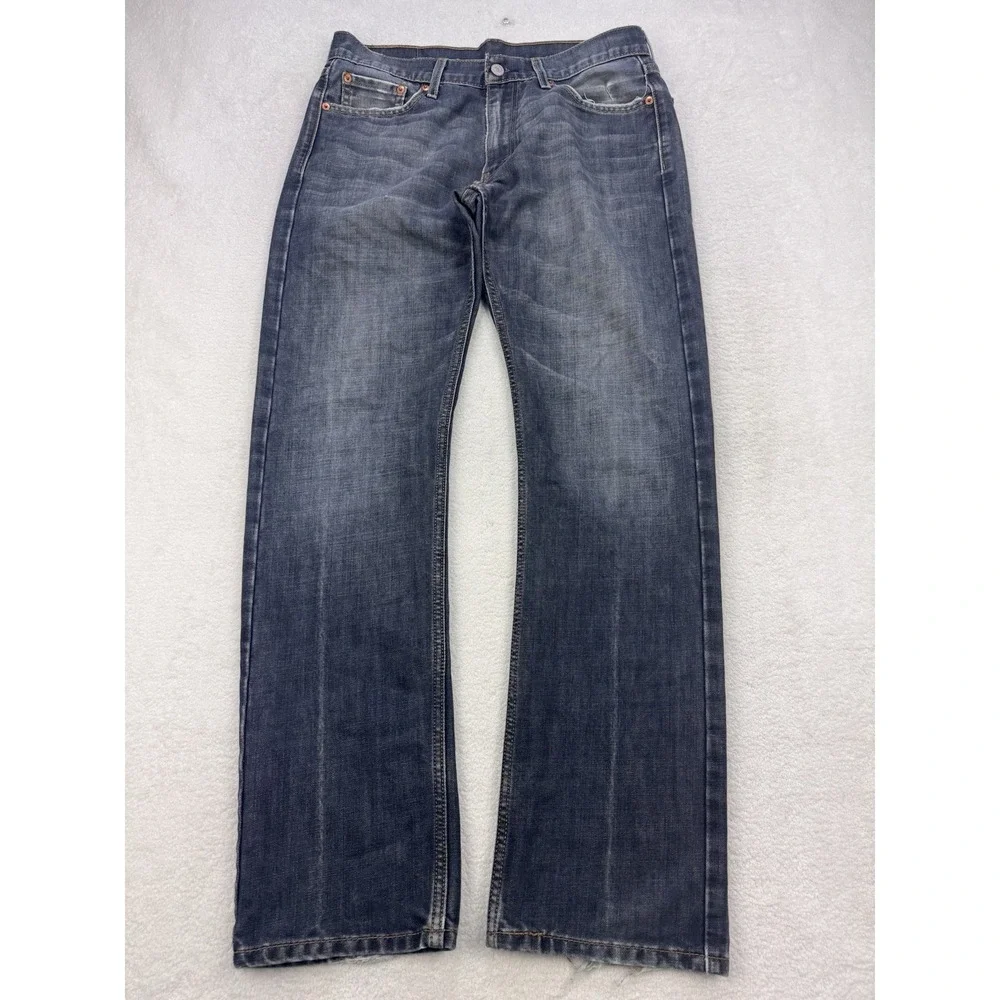 Levis 513 Jeans Men 32x32 Blue Slim Straight Stretch Whisker Distress Denim