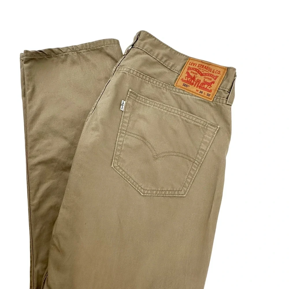 Levis 505 Regular Fit Straight Leg Khaki Tan Pants Mens 36x32 00505-0718 Cotton