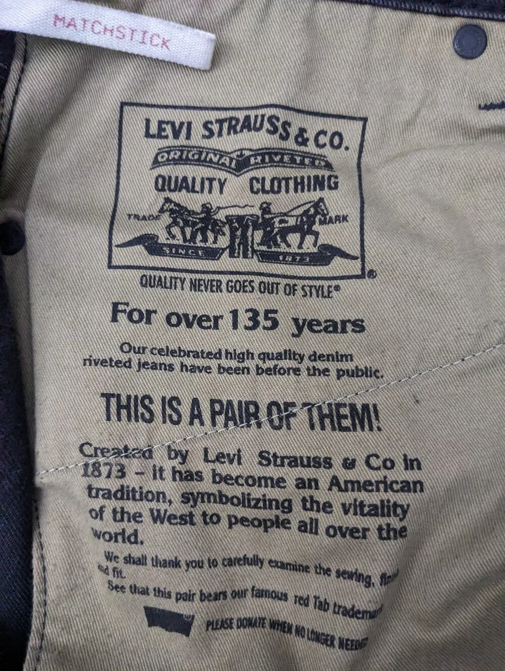 Vintage Levi's Matchstick Skinny Jeans Black 32x32