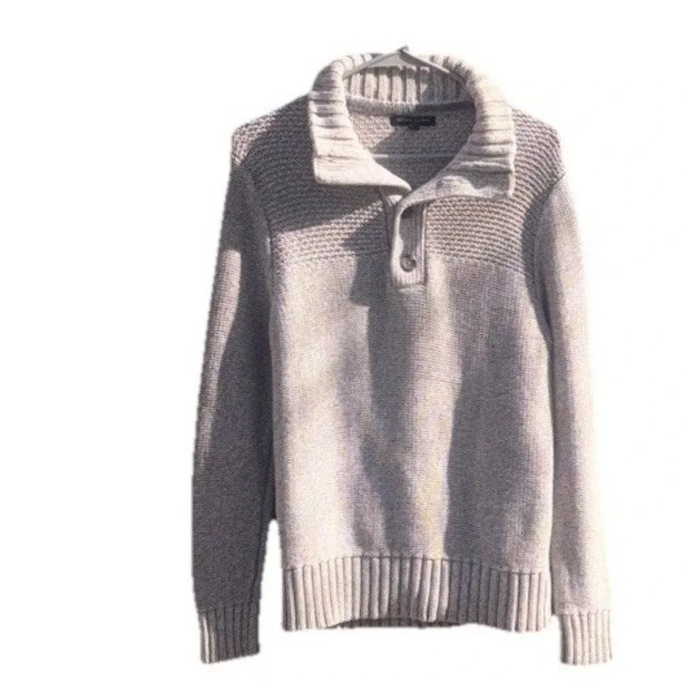 Banana Republic Men's Sweater‎ 100% Cotton Quarter Snap Gray Size Small Ch/p
