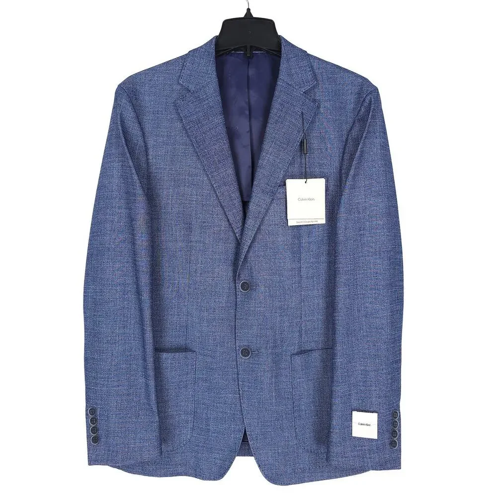 Calvin Klein Mens Slim Fit Sport Coat Blazer 40R Blue Solid Stretch NWT