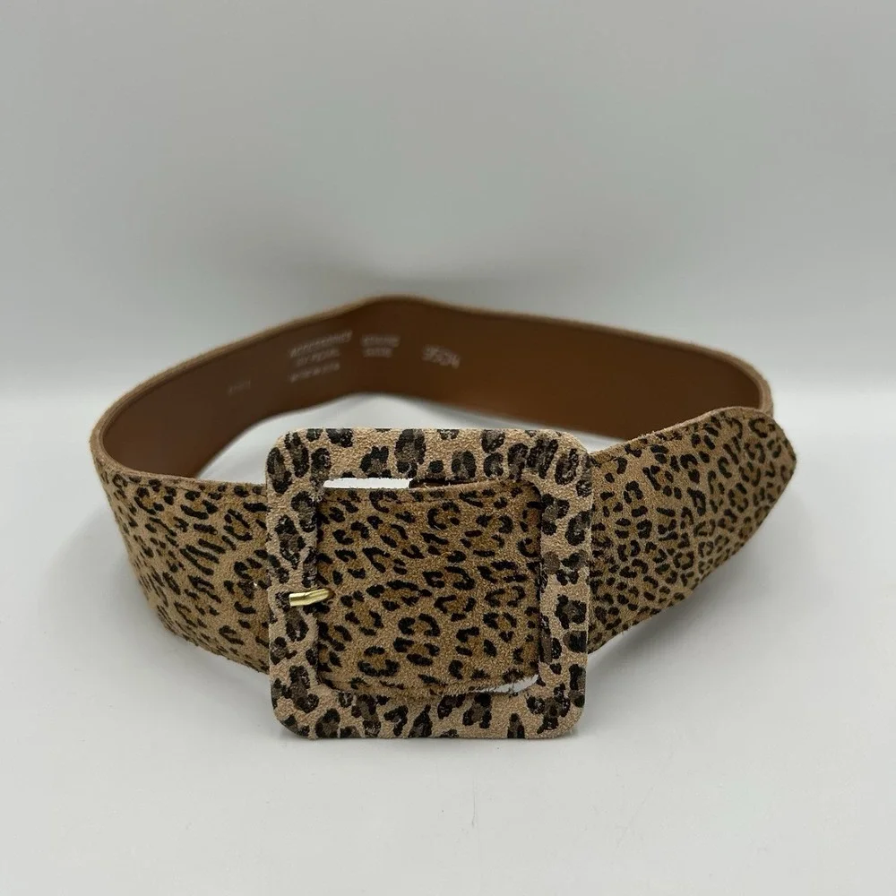 Accessories by Pearl Leopard Print Belt Suede Brown‎ Small Vtg 80s