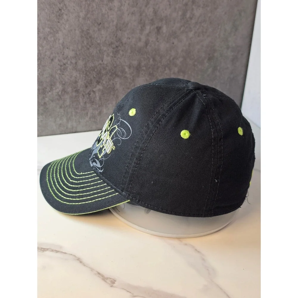 Cabelas 1961 Youth Black Lime Green Embroidered Stretch Fit Baseball Hat Cap