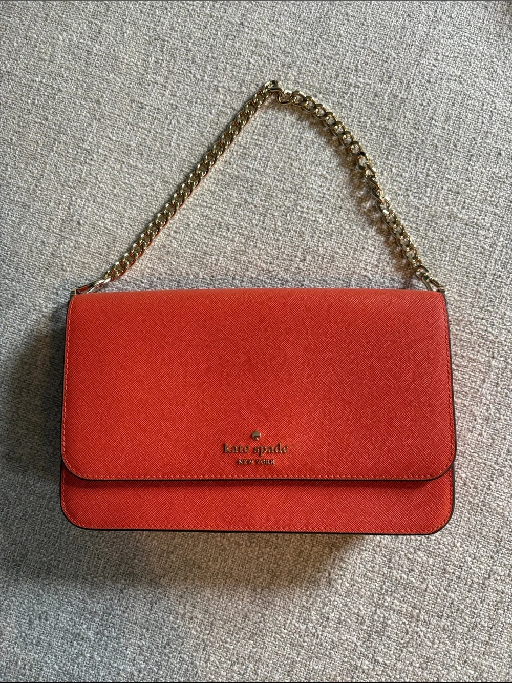 kate spade Coral-Orange Leather Chain Crossbody Bag
