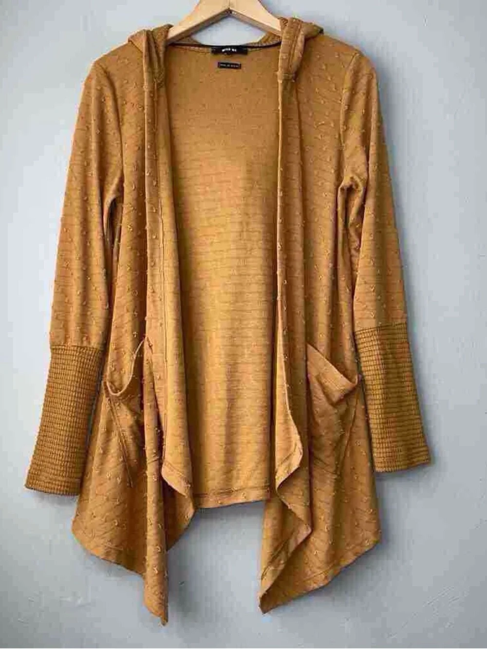 Miss Me Mustard Hooded Open-Front Drape Cardigan