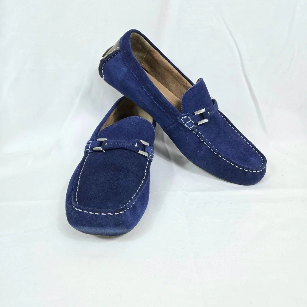 Alfani Men Draper Royal Blue Suede Leather SlipOn Preppy Loafers 13M Casual Chic